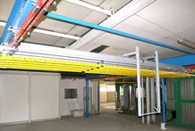 Overhead Monorail system with shifting Bridge in a Paint finishing system